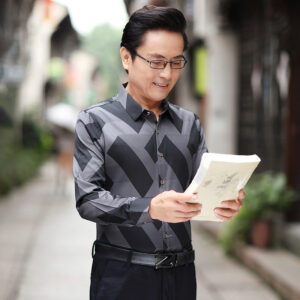 Men’s Middle-aged And Elderly Long-sleeved Shirt Printing Plus Size