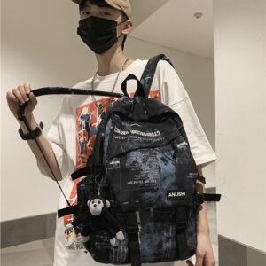 Street Tooling Style Heavy Metal Dark Black Mountain Series Harajuku Trendy Backpack