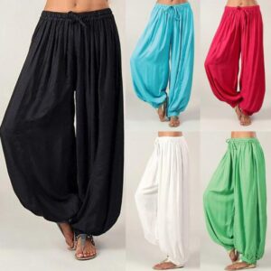 Solid Color Loose Large Size Elastic Band Wide-leg Pants