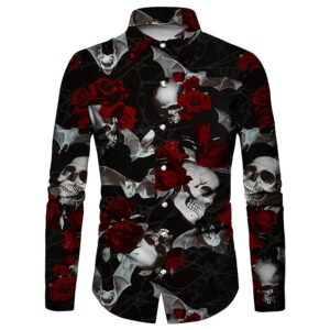 Men’s 3D Skull Rose Pattern Printed Shirt