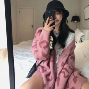 Women’s Mid Length Leopard Cardigan Jacket