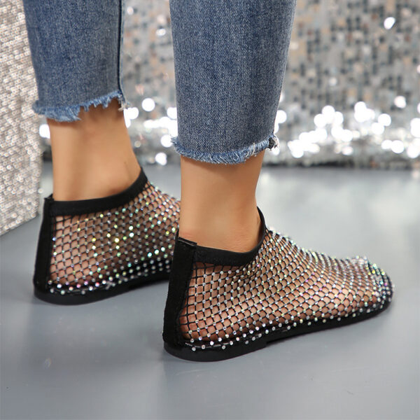 New Hollow Flat Sandals With Rhinestone Design Summer Fashion Round Toe Shoes For Women - Image 4