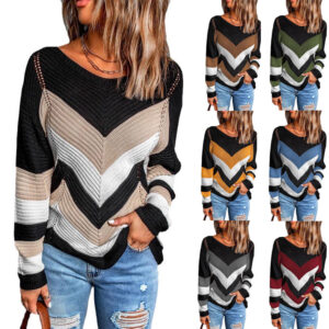 Women’s Autumn Sweater Color Block Long Sleeves