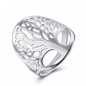 Unisex Silver Plated Hollow Out Tree of Life Ring