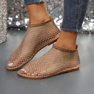 New Hollow Flat Sandals With Rhinestone Design Summer Fashion Round Toe Shoes For Women