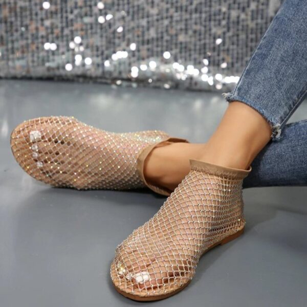 New Hollow Flat Sandals With Rhinestone Design Summer Fashion Round Toe Shoes For Women - Image 5