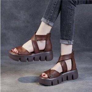 Women’s Platform Sandals With Back Zipper Hollow Peep Toe Roman Shoes
