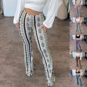 Women’s High Elastic Flair Pants with Trendy Print