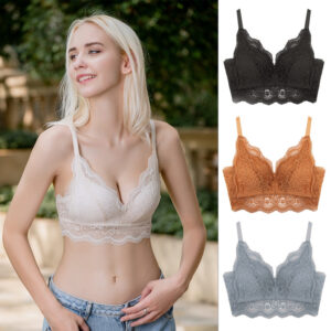 Women’s French Floral Lace Wireless Bralette with Sling