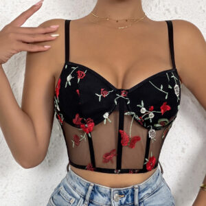 Women’s Mesh Bustier Bralette with Embroidered Details