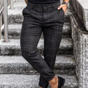 Plaid Print Pants Men’s Casual Trousers Loose And Thin