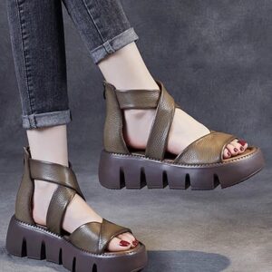Women’s Platform Sandals With Back Zipper Hollow Peep Toe Roman Shoes