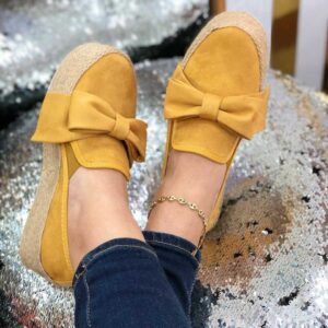 New Hemp Rope Sponge Cake With Thick Sole Bowknot Casual Women’s Shoes
