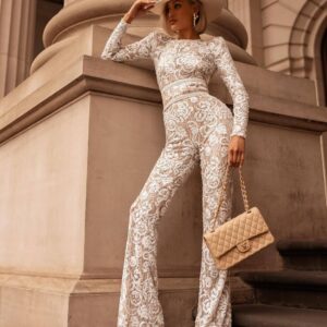 European And American Celebrity Style Composite Lace Exquisite Temperament Slim Jumpsuit