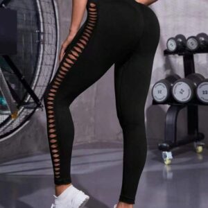 Women’s Tummy Control Leggings with Butt Lifting and Ladder Cutout Design
