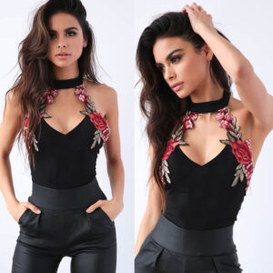Embroidered Halterneck Sexy Jumpsuit