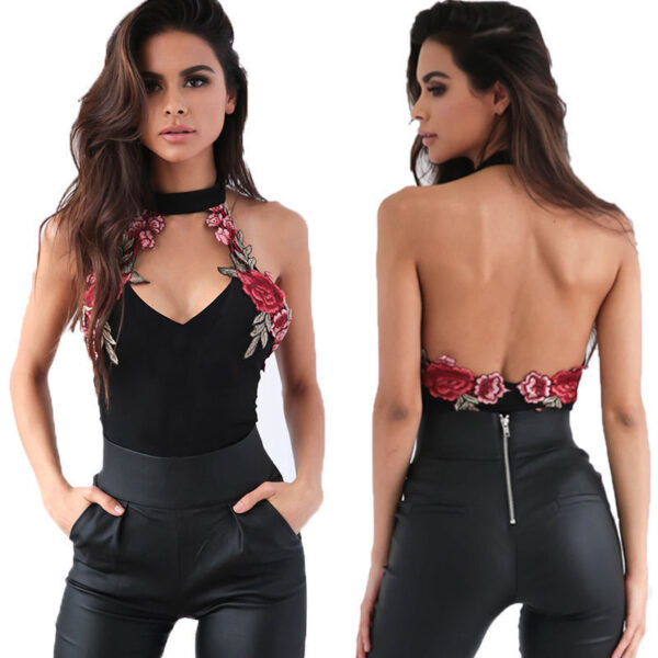 Embroidered Halterneck Sexy Jumpsuit - Image 2