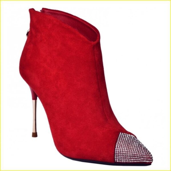 Women's Zipper Ankle Red Wedding Shoes Bridesmaid High Heel Stiletto Martin Boots - Image 2