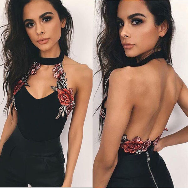 Embroidered Halterneck Sexy Jumpsuit - Image 3