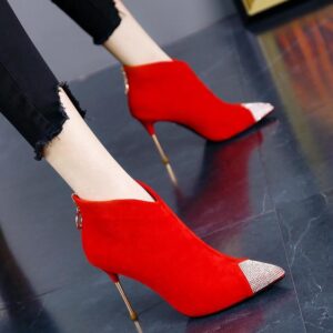Women’s Zipper Ankle Red Wedding Shoes Bridesmaid High Heel Stiletto Martin Boots
