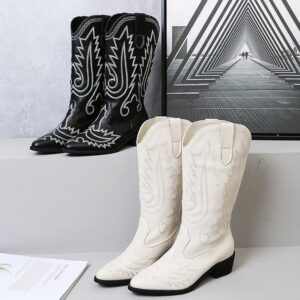Women’s Low Heel Sleeve Western Embroidered Round Toe Boots