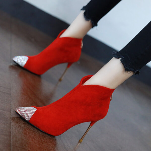 Women's Zipper Ankle Red Wedding Shoes Bridesmaid High Heel Stiletto Martin Boots - Image 5