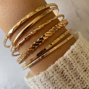 Bohemian Metal Chain Bracelet Set For Women Geometric Gold Color Thick Link Chain Open Bangle Female Fashion Jewelry
