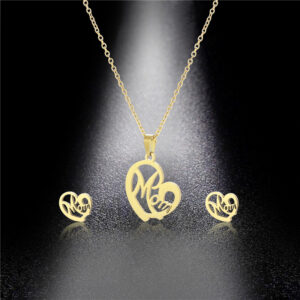 Fashion Jewelry Stainless Steel Heart-shaped Mom Necklace And Earring Suit