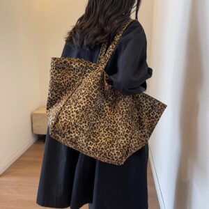 Large Capacity Leopard Print Canvas Tote Bag