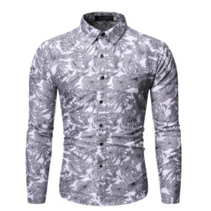 Men’s Business Shirt with Tropical Leaves Design