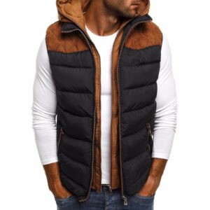 Men’s fashion color matching hooded cotton vest