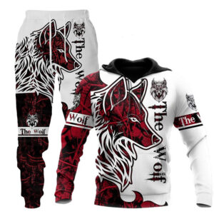 Wolf-Themed Two-Piece Fitness Sweats for Men