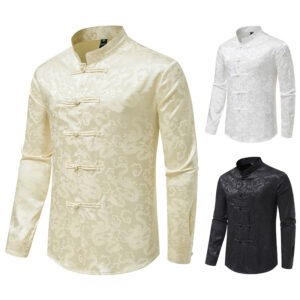 Men’s Slim Fit Chinese Style Shirt with Traditional Buttons