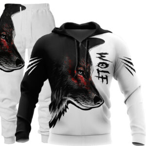 Wolf-Themed Two-Piece Fitness Sweats for Men