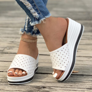 Fish Mouth Wedges Sandals Summer Fashion Hollow Design High Heels Slides Slippers Casual Beach Shoes For Women