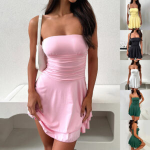 Women’s A-Line Strapless Tube Dress with Pleats