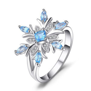 European And American Zircon Light Blue Snowflake Ring