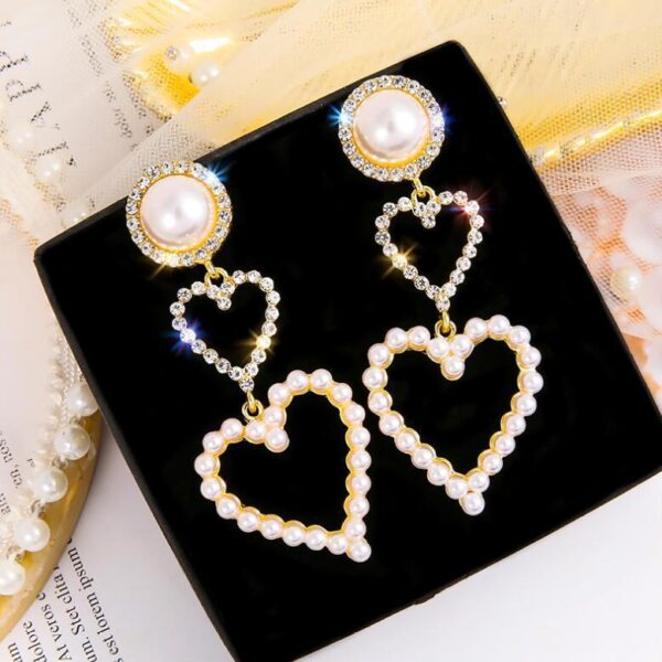 Pearl Rhinestone Drop Earrings - Image 5