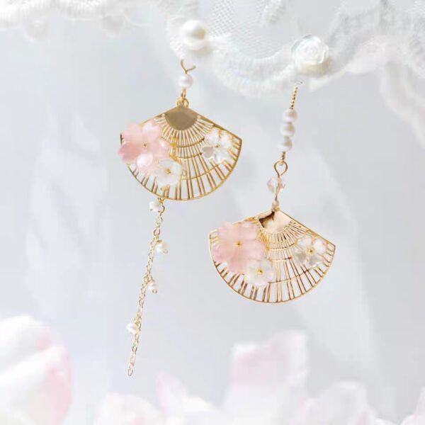 Vintage Chinese Fan Asymmetric Earrings - Image 4