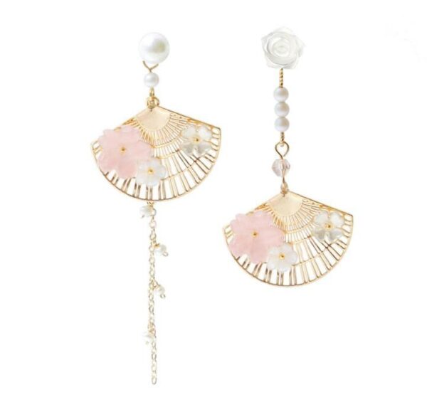 Vintage Chinese Fan Asymmetric Earrings - Image 2