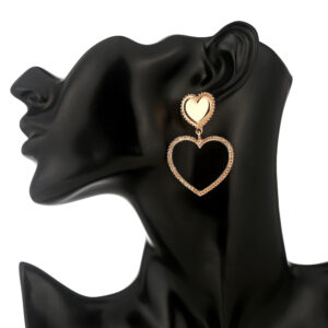 Metal-Sized Heart-Shaped Earrings With Exaggerated Studs Hollow Out Heart Shape