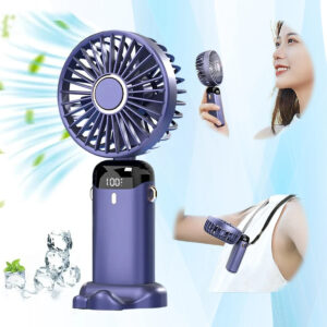 USB Rechargeable Mini Portable Handheld Electric Fan Foldable Neck Hanging Outdoor Fan Adjustable 5 Speed Powerful Air Cooler