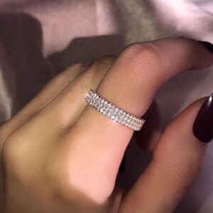 Three-row diamond princess ring