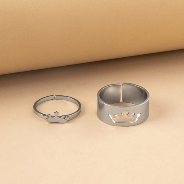 Stainless Steel Crown Puzzle Matching Couple Ring - Image 10