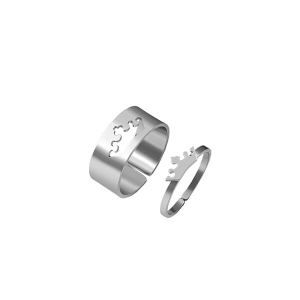 Stainless Steel Crown Puzzle Matching Couple Ring - Image 9