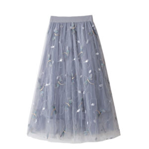 Dragonfly Embroidered Mesh Skirt Large Swing A- Line