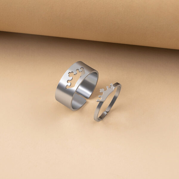 Stainless Steel Crown Puzzle Matching Couple Ring - Image 2