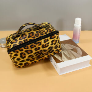 Women’s Leopard PU Leather Wash Makeup Storage Bag Large Capacity Multifunctional