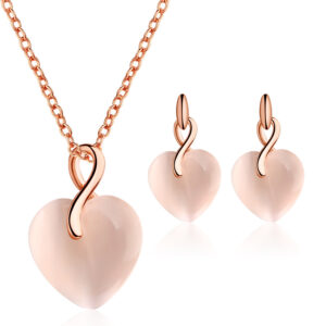 Peach Heart Shaped Opal Necklace Earring Set