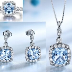 Fashion S925 Sterling Silver Blue Topaz Jewelry Set